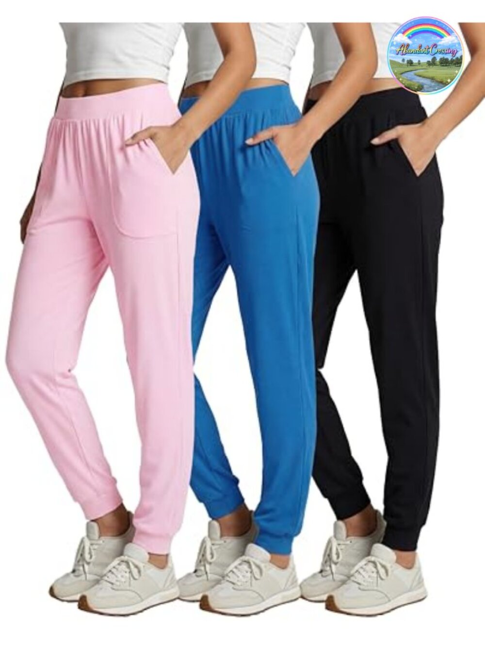 3 Pack Women's Ribbed Joggers Lounge Sweatpants Casual Pajama Comfy Pockets